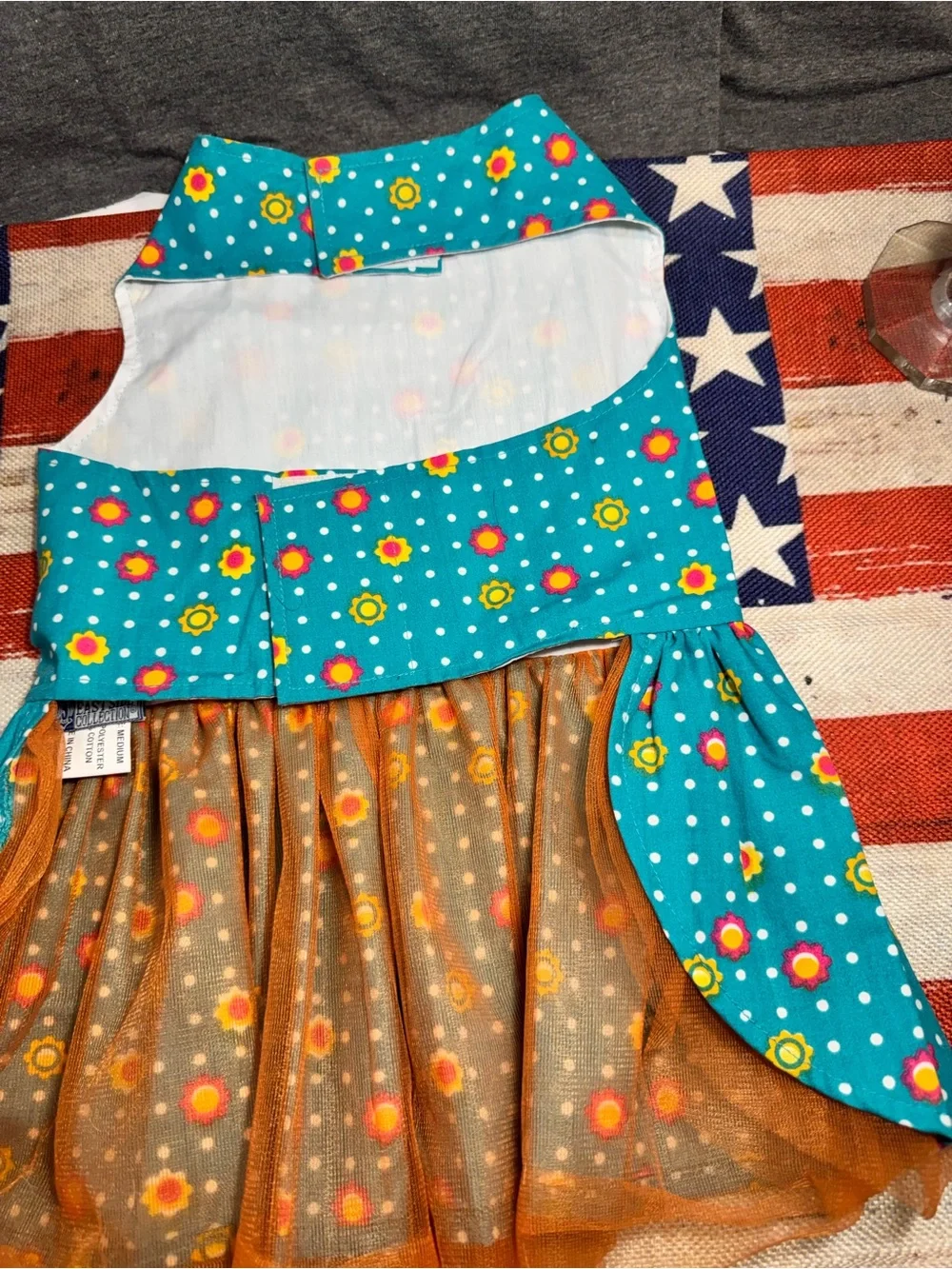Teal Floral Dot Pleated Dog Dress - Unbranded